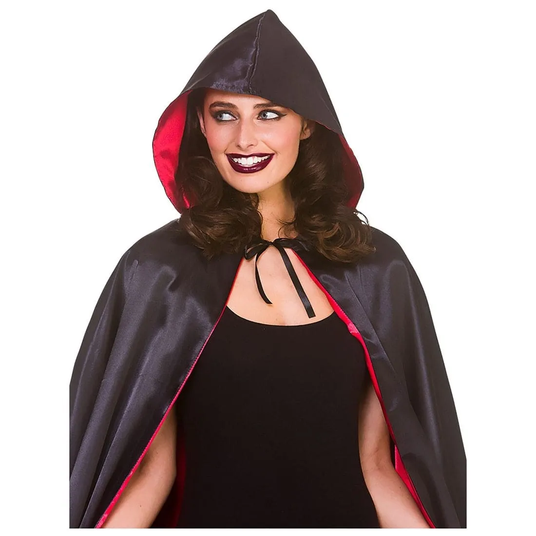 Super Deluxe Widows Hooded Cape Black Vampire Halloween 140cm