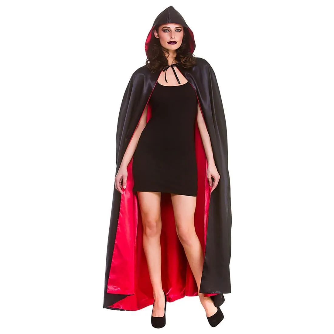 Super Deluxe Widows Hooded Cape Black Vampire Halloween 140cm