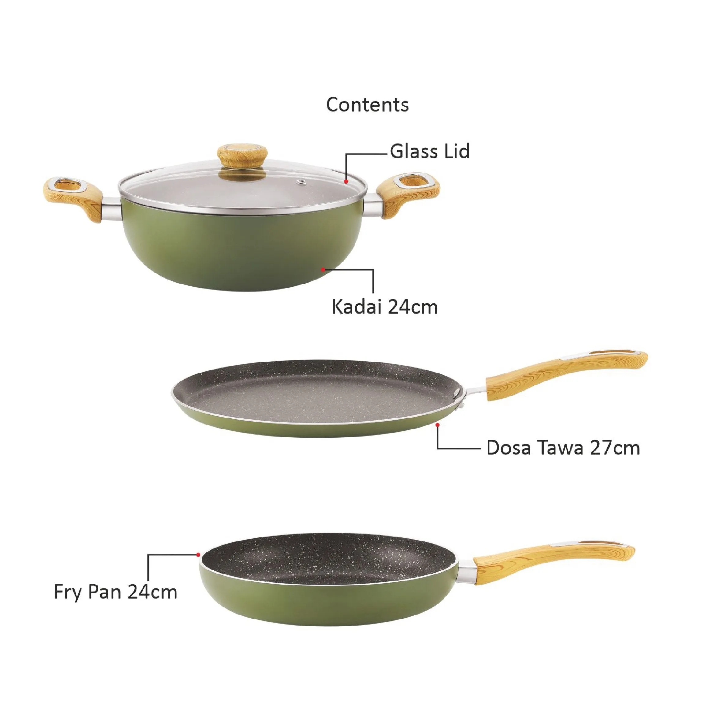 Woody Kitchen Induction Base Non-Stick Cookware Set