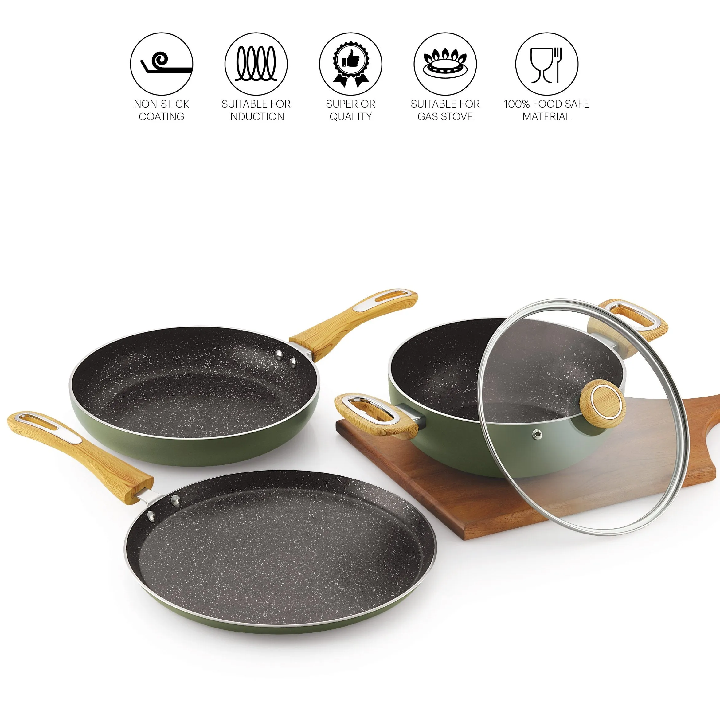 Woody Kitchen Induction Base Non-Stick Cookware Set